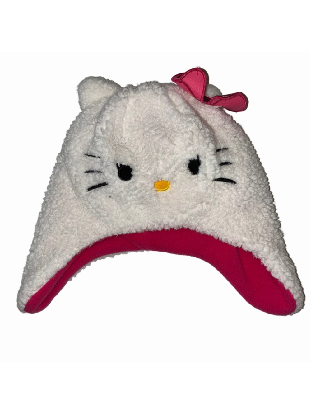 Girls Hello Kitty Fleece Hat White Pink Toddler 2T-5T